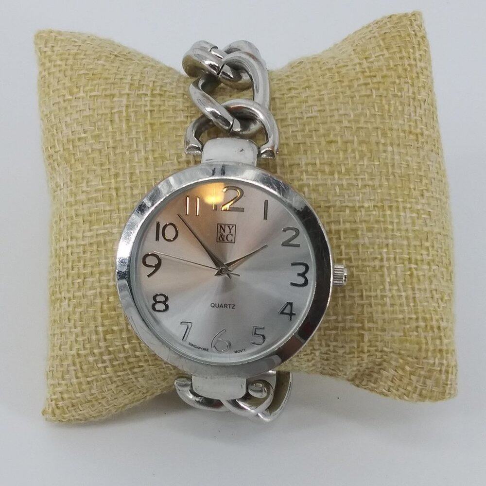 NY&C Women's Wristwatch Stainless Steel Chain Quartz Bracelet Silver Tone Watch